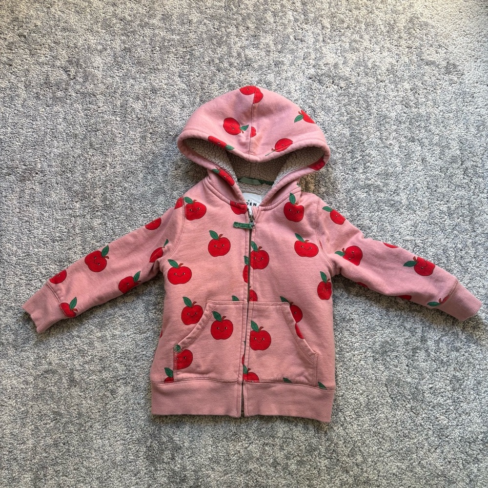 Mini Boden Pink Apple Print Kids Hoodie